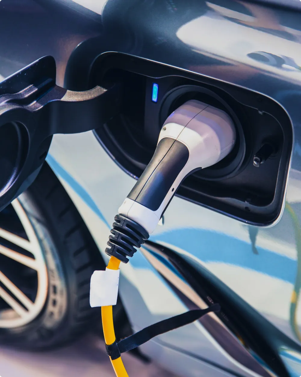 An EV charger installed on a residential detached garage